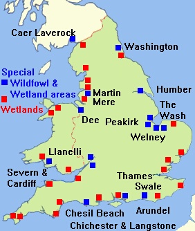 Map of English wetlands (and nearest in Scotland)